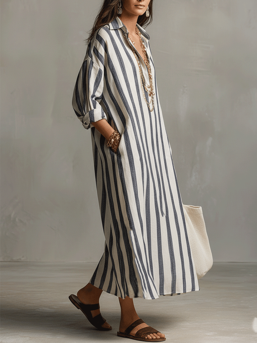 Casandra | Vestido camisero bohemio a rayas