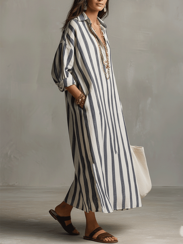 Casandra | Vestido camisero bohemio a rayas