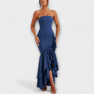 Zuri | Vestido maxi de hombros descubiertos asimétrico