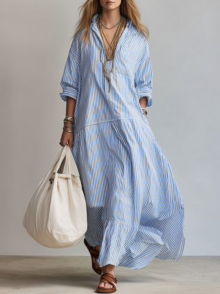 Fermina | Vestido camisero maxi de rayas azules