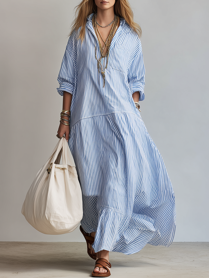 Fermina | Vestido camisero maxi de rayas azules