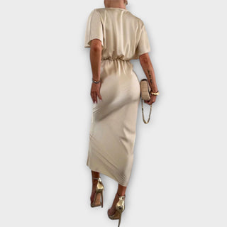 Sable | Vestido maxi de satén con nudo