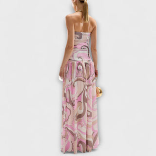 Tatum | Vestido maxi pastel de hombros descubiertos