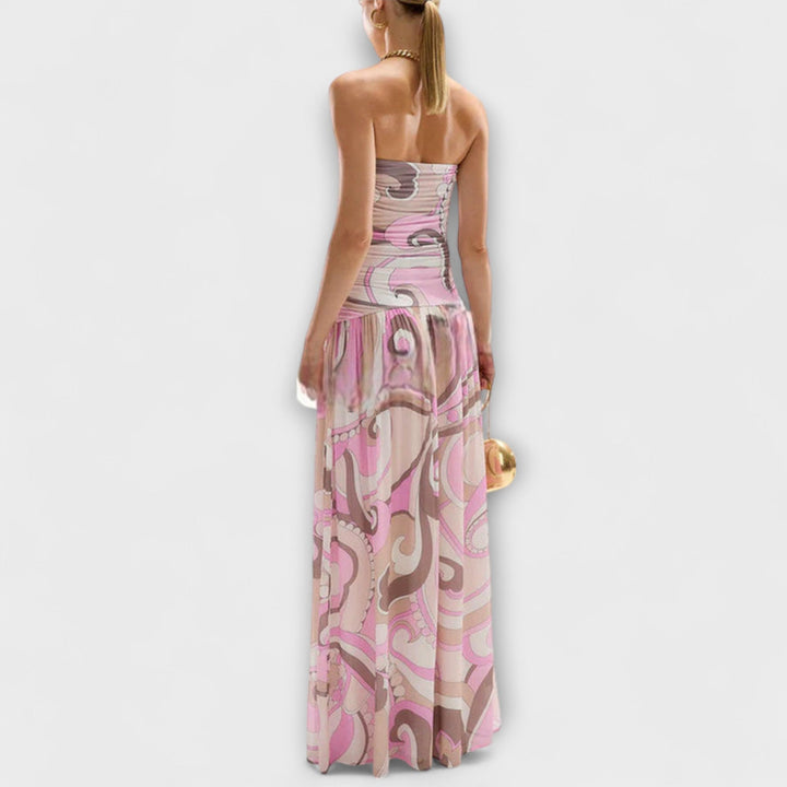 Tatum | Vestido maxi pastel de hombros descubiertos