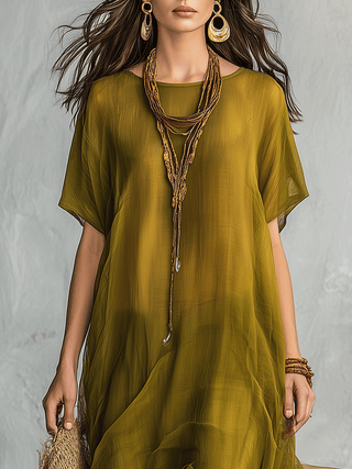 Selva | Vestido maxi verde oliva drapeado