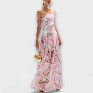 Tatum | Vestido maxi pastel de hombros descubiertos