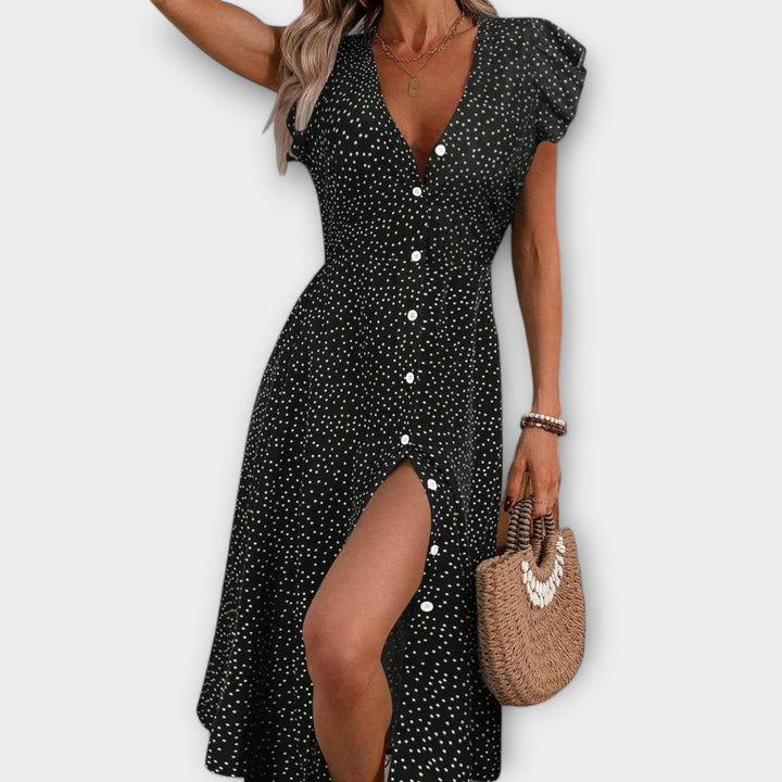 Jovana | Vestido midi de lunares