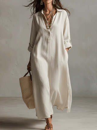 Delmira | Vestido camisero maxi color crema