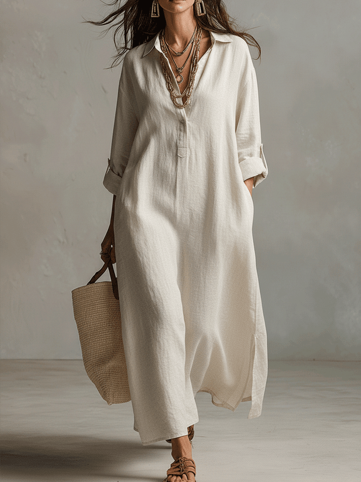 Delmira | Vestido camisero maxi color crema