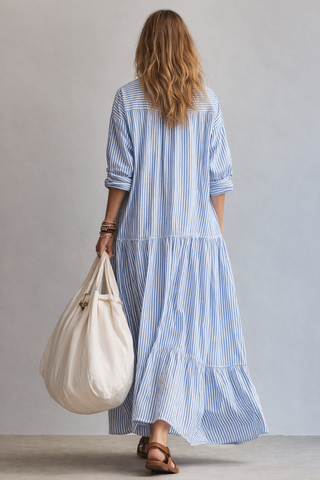 Fermina | Vestido camisero maxi de rayas azules
