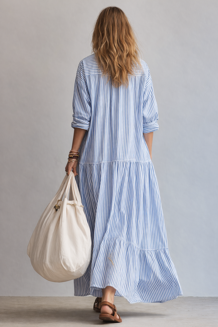 Fermina | Vestido camisero maxi de rayas azules