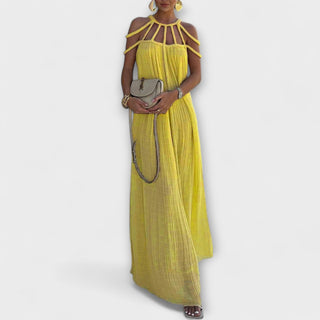 Briar | Vestido maxi de lino con tirantes drapeados