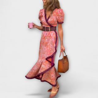 Naia | Vestido maxi rosa de manga corta