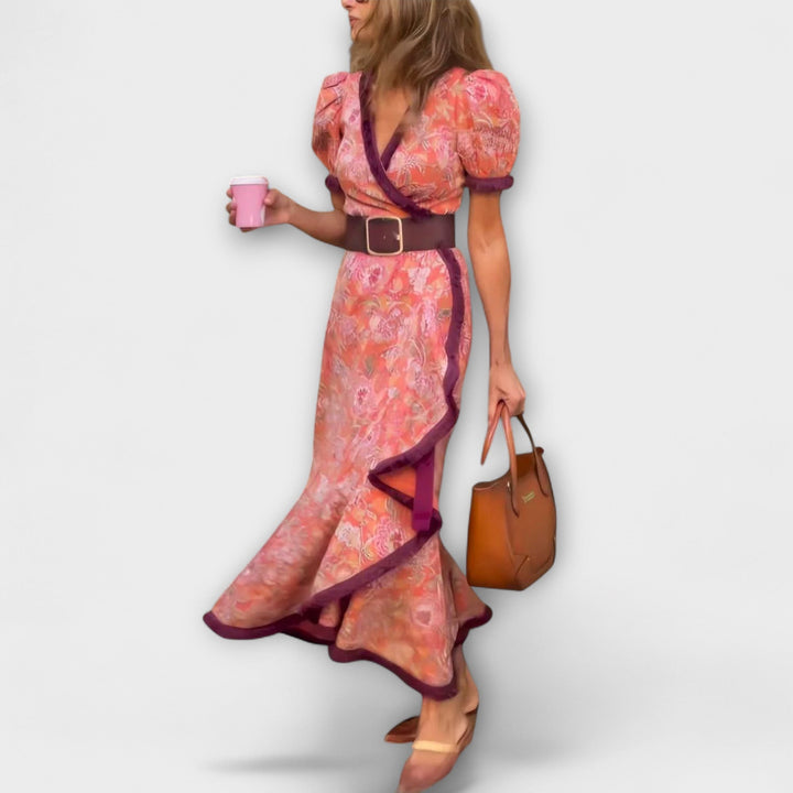 Naia | Vestido maxi rosa de manga corta