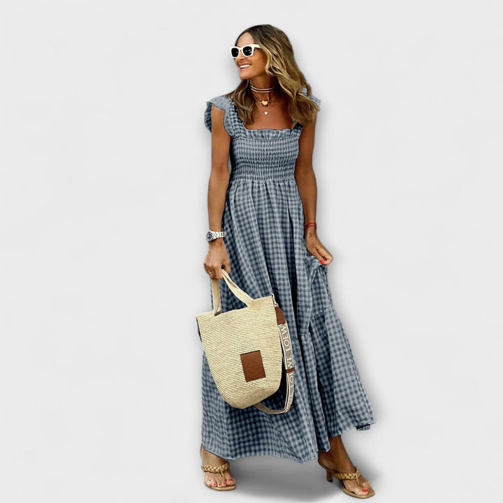 Isolina | Vestido maxi de cuadros con volantes