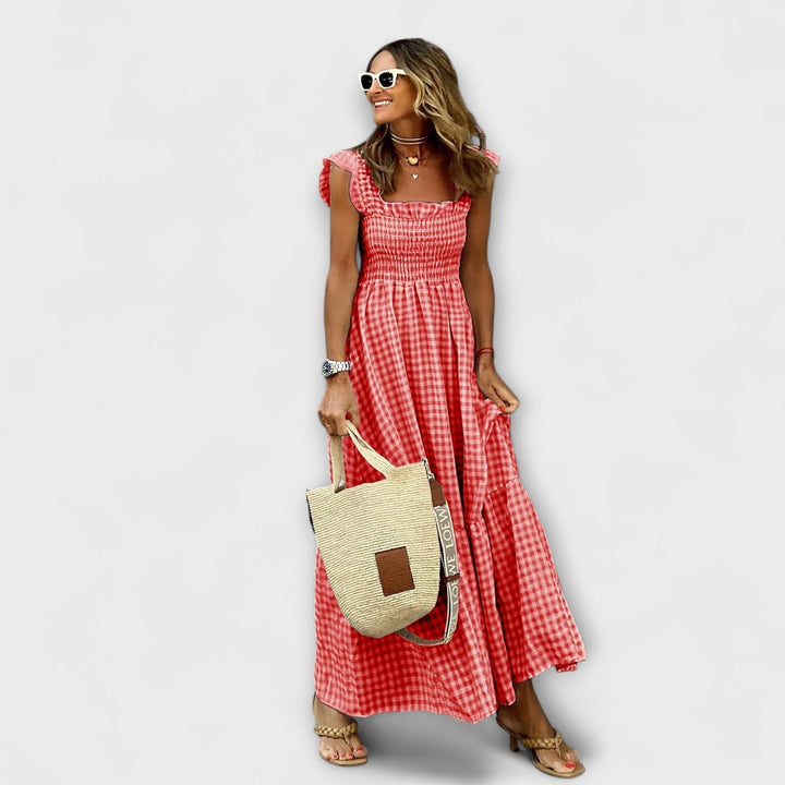 Isolina | Vestido maxi de cuadros con volantes