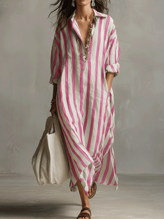 Casandra | Vestido camisero bohemio a rayas