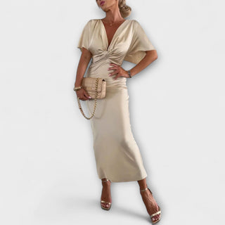 Sable | Vestido maxi de satén con nudo