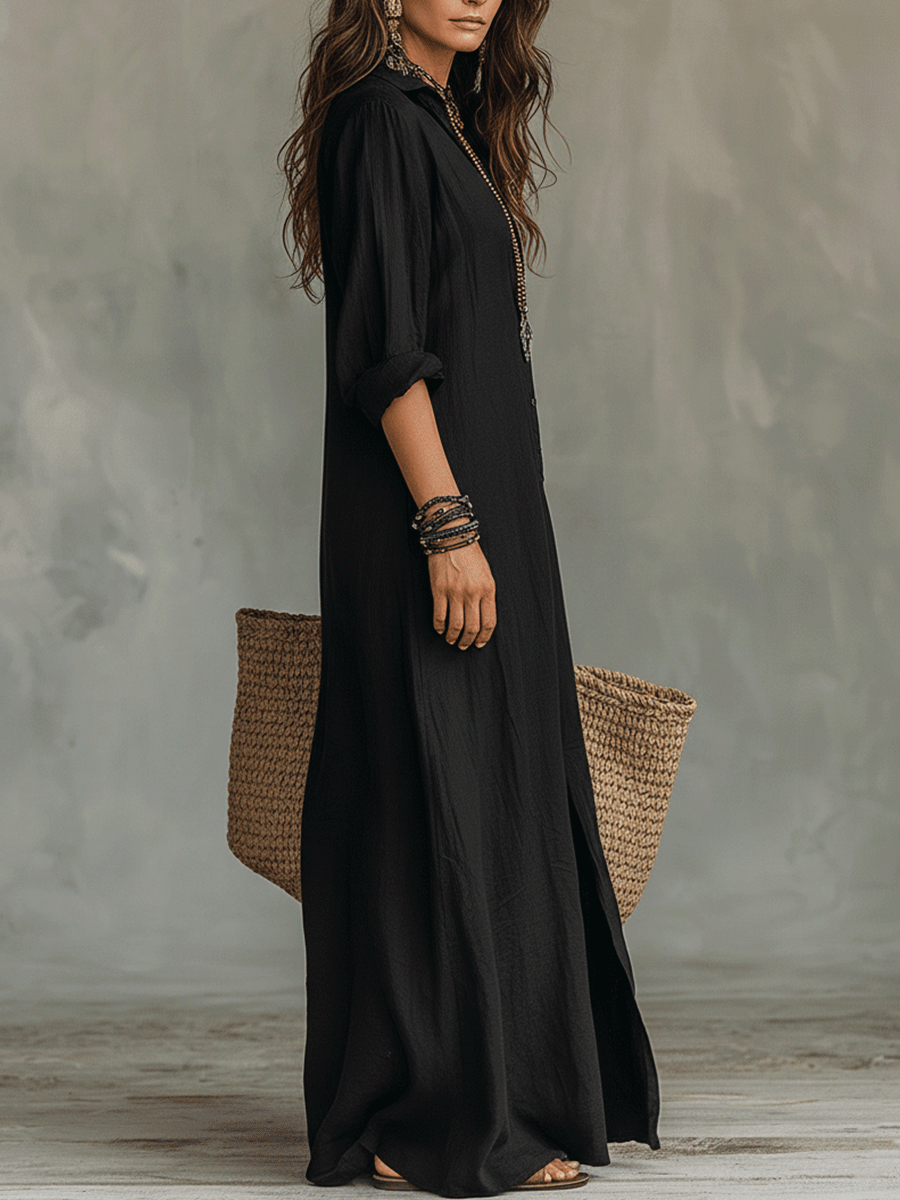 Nadina | Vestido maxi negro con botones