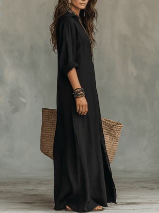 Nadina | Vestido maxi negro con botones