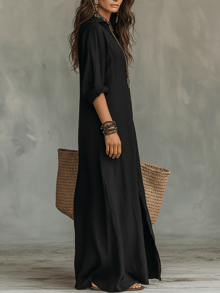 Nadina | Vestido maxi negro con botones