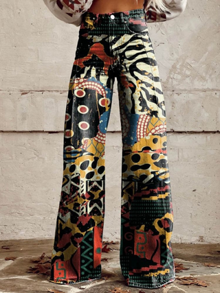 Élodie | Pantalón ancho con estampado artístico