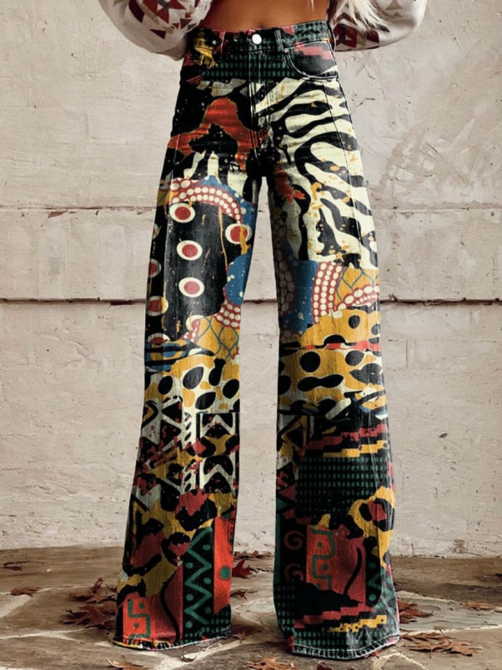Élodie | Pantalón ancho con estampado artístico
