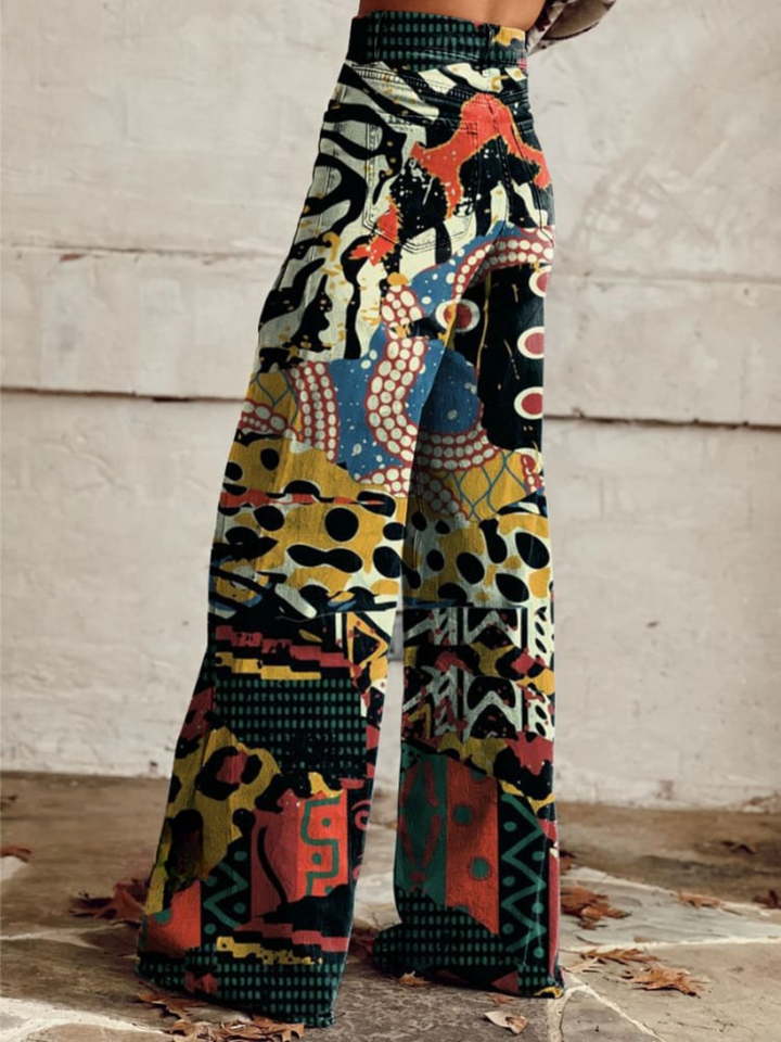 Élodie | Pantalón ancho con estampado artístico