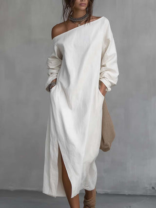Iraide | Vestido midi de un hombro con abertura