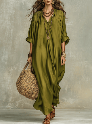 Tamira | Vestido maxi verde oliva holgado
