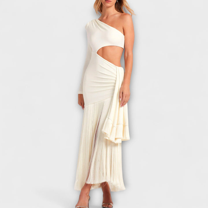 Alice | Vestido maxi con aberturas y flecos