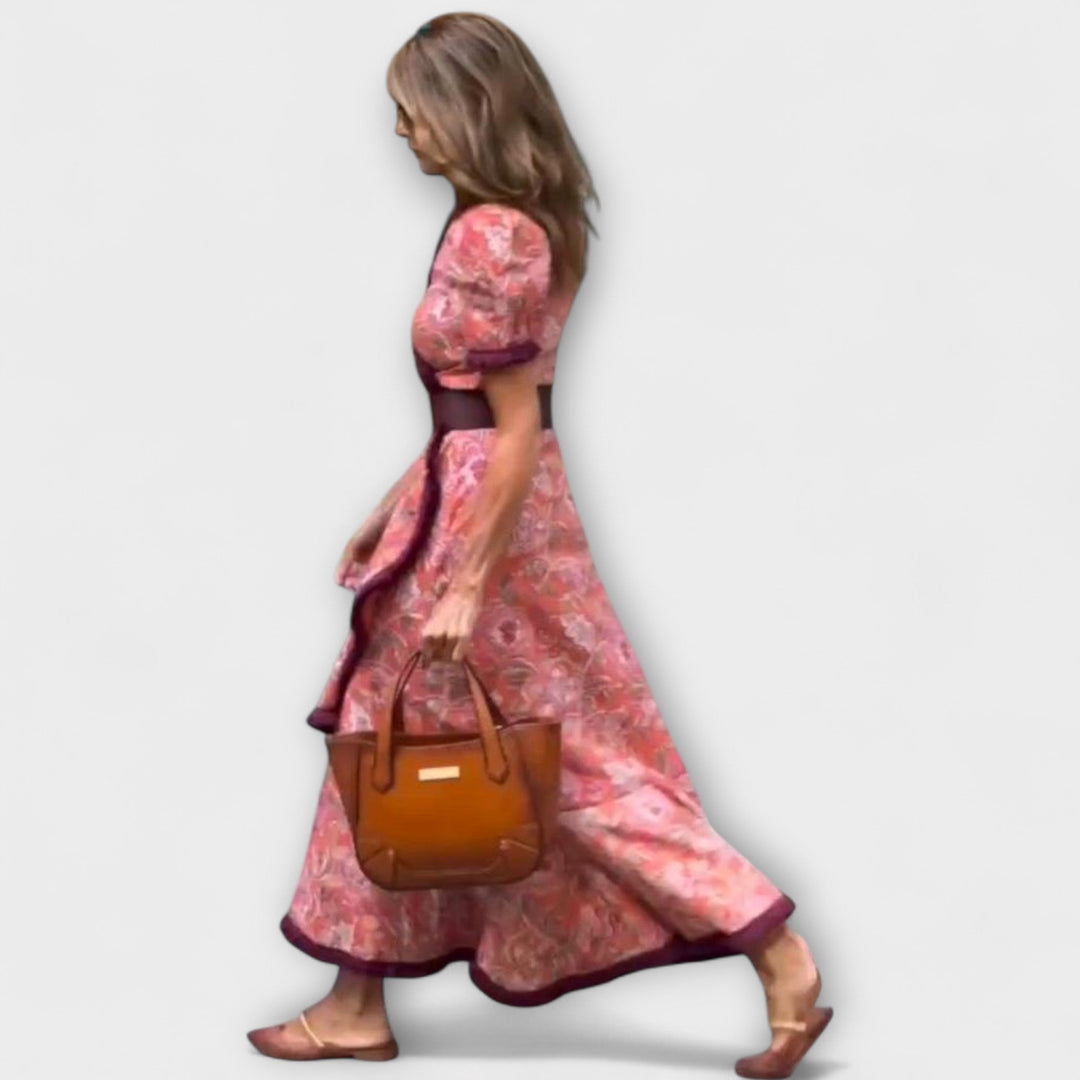 Naia | Vestido maxi rosa de manga corta
