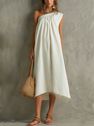 Leandra | Vestido maxi blanco de un hombro