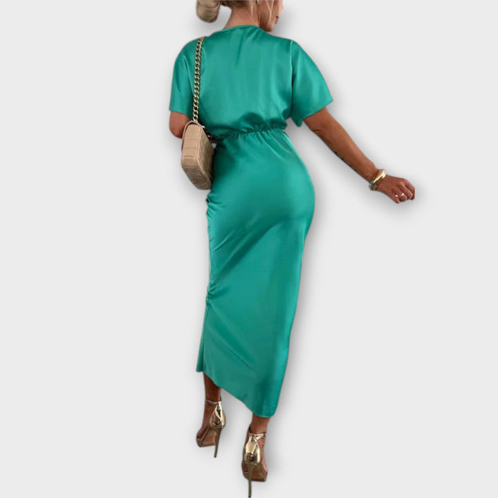 Sable | Vestido maxi de satén con nudo