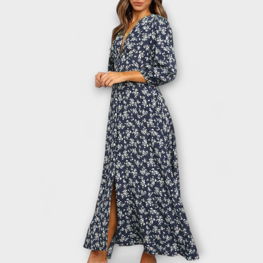 Edelmira | Vestido maxi floral con escote en V