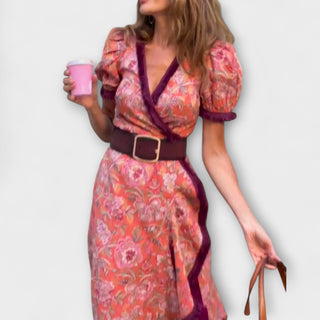 Naia | Vestido maxi rosa de manga corta