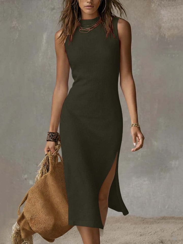 Uxue | Vestido midi sin cuello con abertura