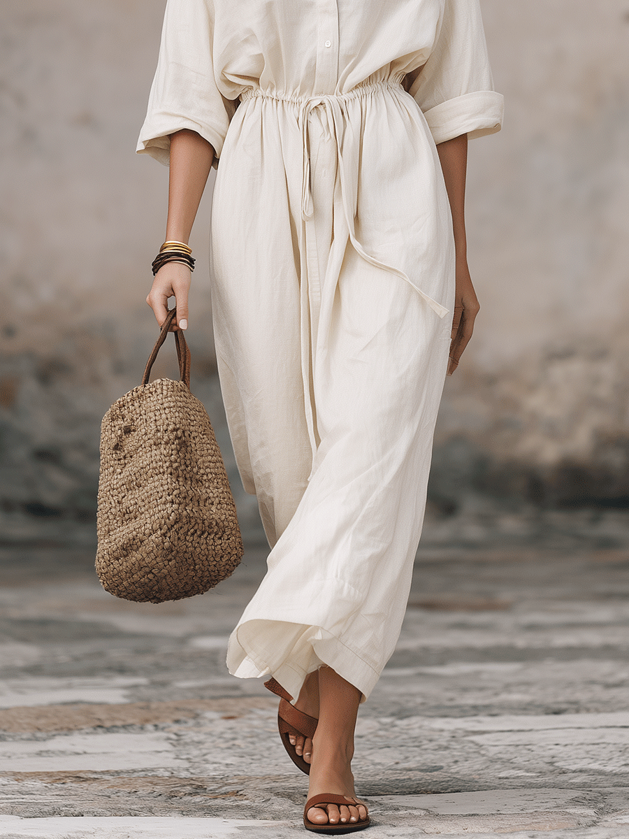Rosalina | Vestido camisero maxi con cordón
