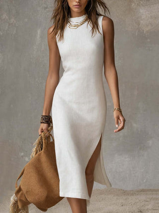 Uxue | Vestido midi sin cuello con abertura