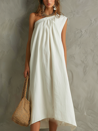 Leandra | Vestido maxi blanco de un hombro