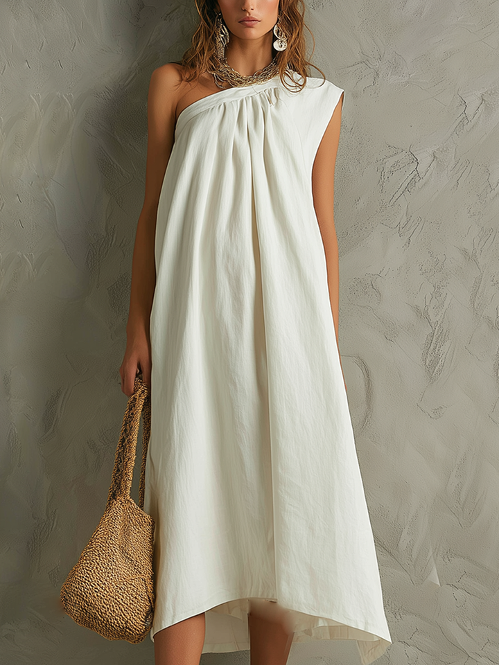 Leandra | Vestido maxi blanco de un hombro