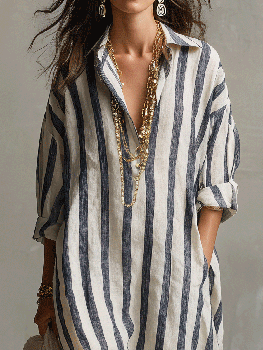 Casandra | Vestido camisero bohemio a rayas