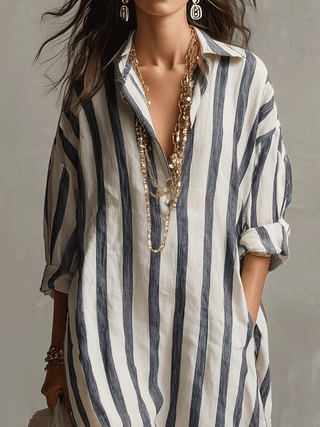 Casandra | Vestido camisero bohemio a rayas