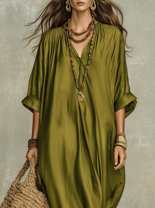 Tamira | Vestido maxi verde oliva holgado