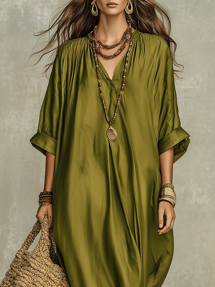 Tamira | Vestido maxi verde oliva holgado