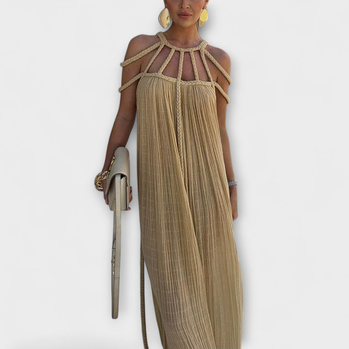 Briar | Vestido maxi de lino con tirantes drapeados