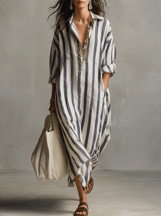 Casandra | Vestido camisero bohemio a rayas