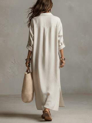 Delmira | Vestido camisero maxi color crema