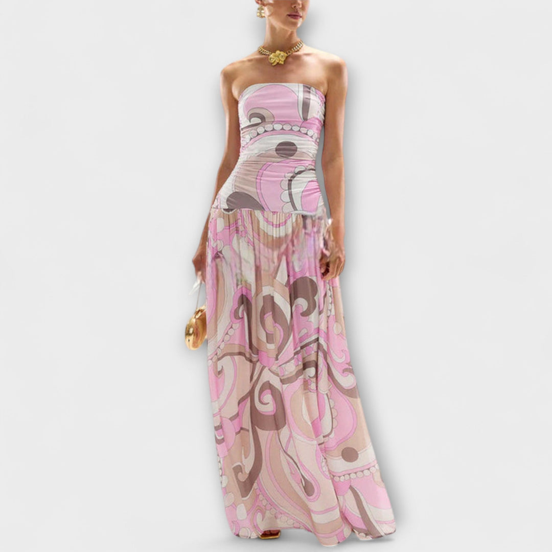 Tatum | Vestido maxi pastel de hombros descubiertos