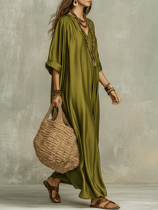Tamira | Vestido maxi verde oliva holgado